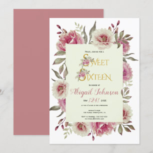 Invitation Fleurs roses roses poussiéreuses sweet sixteen ann
