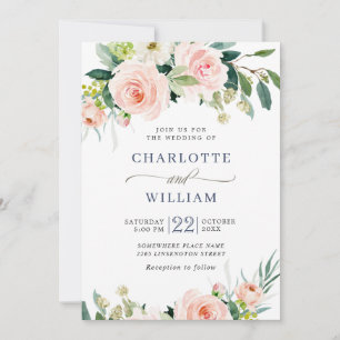 Invitation Fleurs Roses Rouges Aquarelle Mariage de Verdure