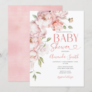 Invitation Fleurs Roses Rouges Fille Baby shower Vert