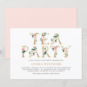 Invitation Fleurs Roses Rouges Gold Foil Spring Tea Party