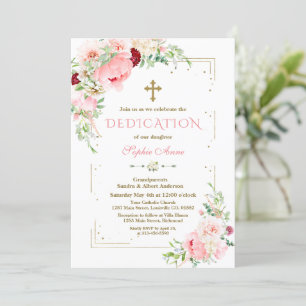 Invitation Fleurs Roses Rouges Parties scintillant Or Dédicat