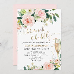 Invitation Fleurs roses rousses Aquarelle Brunch nuptial