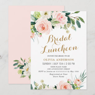 Invitation Fleurs roses rousses Aquarelle Nuptiale Déjeuner