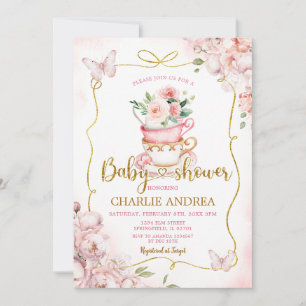 Invitation Fleurs roses rousses Baby shower de la fête du thé