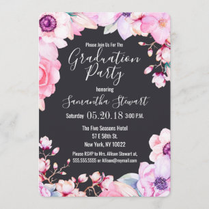 Invitation Fleurs roses rousses de la Fête de la graduation n