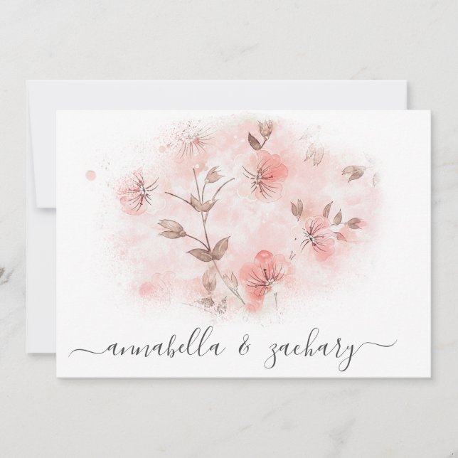 Invitation *~* Fleurs roses rousses RSVP QR AR26 MARIAGE flor (Devant)