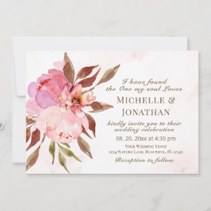 Invitation Fleurs roses rousses Verdure Mariage chrétien