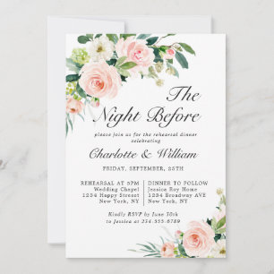 Invitation Fleurs roses rousses Verdure RÉHEARSAL DÎNER