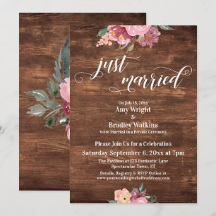 Invitation Fleurs roses rustiques Mariés juste Réception seul