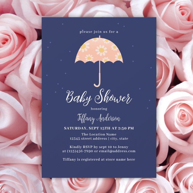 Invitation Fleurs roses simples Baby shower parapluie fille (Créateur téléchargé)