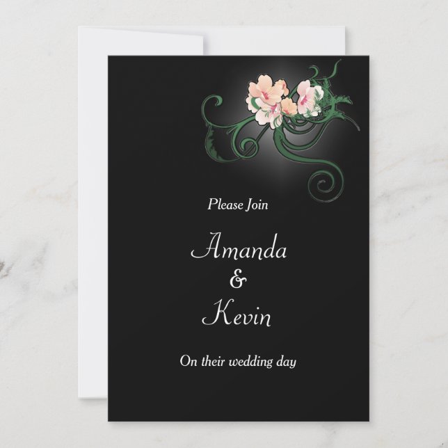 Invitation Fleurs roses sur Mariage noir (Devant)