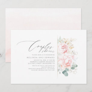 Invitation Fleurs roses Verdure or Couples Douche