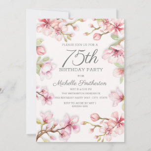 Invitation Fleurs roses Vert Feuilles 75e anniversaire