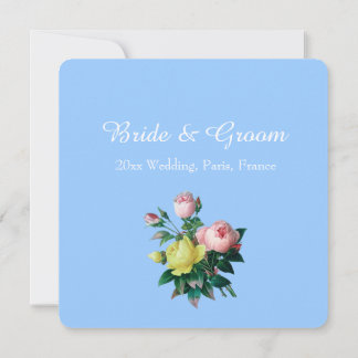 Invitation Fleurs roses vintages et jaunes mariage