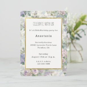 Invitation Fleurs roses violettes romantiques Anniversaire