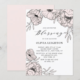 Invitation Fleurs roses vives modernes Bénédiction bébé