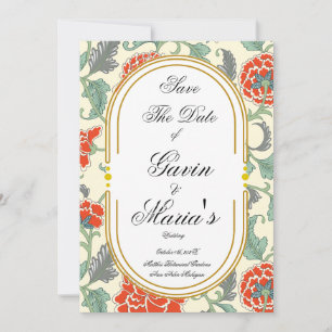 Invitation Fleurs rouges avec feuilles vertes