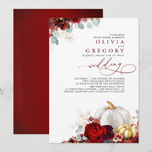 Invitation Fleurs rouges Bourgogne Mariage de automne Citroui