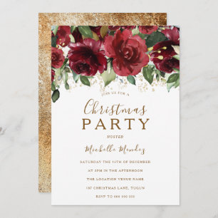 Invitation Fleurs rouges bourguignonnes Parties scintillant d