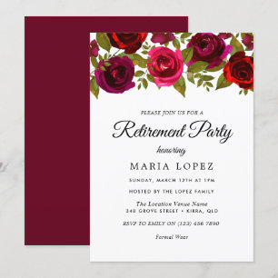 Invitation Fleurs Rouges Bourguignonnes Soignée de retraite