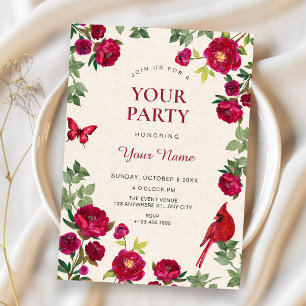 Invitation Fleurs rouges branche 