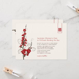 Invitation Fleurs rouges de cerisiers Sakura torse Mariage as