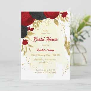 Invitation fleurs rouges et noires douche nuptiale or