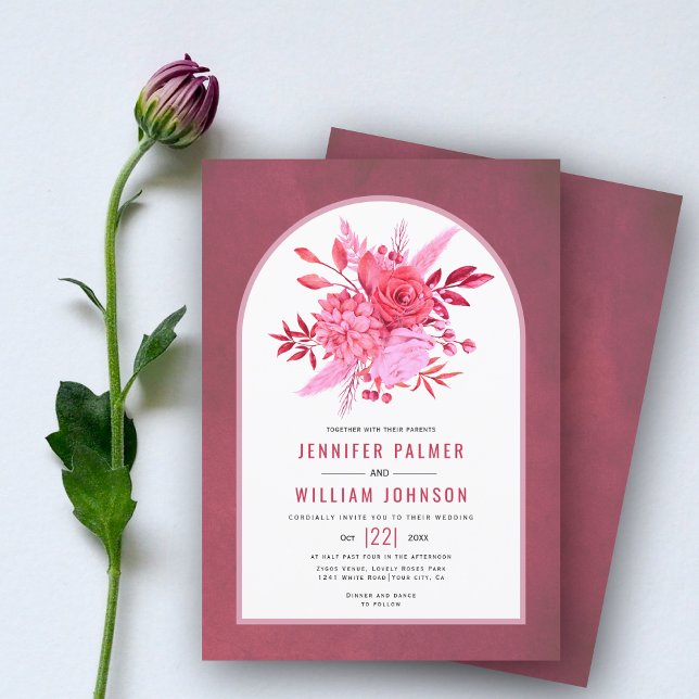 Invitation Fleurs rouges et roses et mariage d'arche (Créateur téléchargé)
