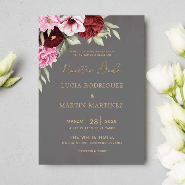 Invitation Fleurs rouges et roses Nuestra Boda (Créateur téléchargé)