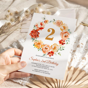 Invitation Fleurs rouges et roses rousses Wreath 2e anniversa