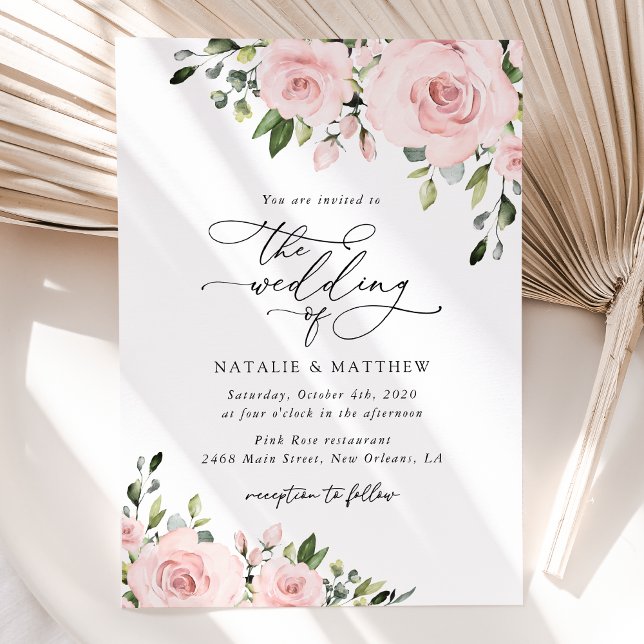 Invitation Fleurs Rouges, Fleurs Roses, Verdure, Mariage (Créateur téléchargé)
