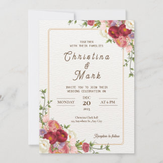 Invitation Fleurs rouges foncées. Floral simple Mariage