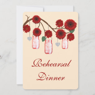 Invitation Fleurs rouges Mason Jars Dîner de répétition Invit