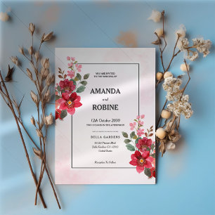 Invitation Fleurs rouges Roses Élégant Mariage simple