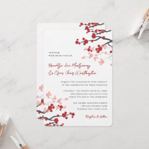Invitation Fleurs rouges Sakura Fleurs cerises fleurs Mariage