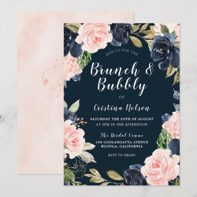 Invitation Fleurs rousses & Fête des mariées de brunch et de  (Devant / Derrière)