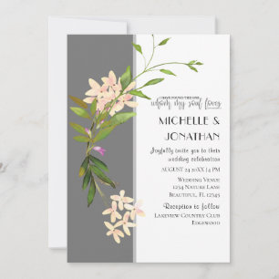 Invitation Fleurs rousses Verdure sur Mariage chrétien gris