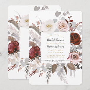 Invitation Fleurs Rurales en Fleurs Rose Gris Rouge Baby Show