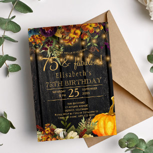 Invitation Fleurs rustiques chic rouillées d'automne 75 année