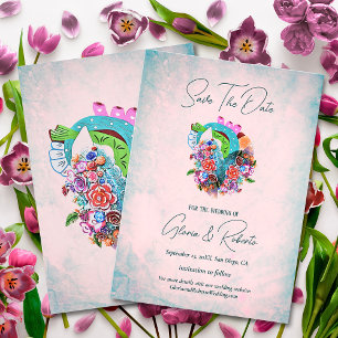 Invitation Fleurs rustiques Coeur Mariage mexicain Enregistre