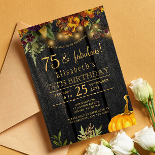 Invitation Fleurs rustiques d'automne en bois 75 années d'ann