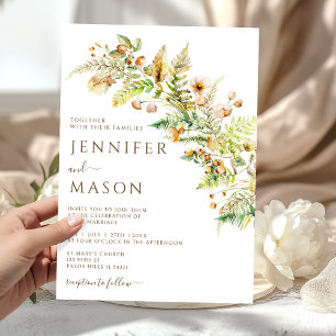 Invitation Fleurs rustiques d'automne Forêt Feuilles Mariage
