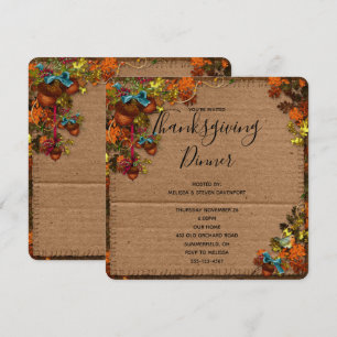 Invitation Fleurs Rustiques et Acorns Dîner Thanksgiving