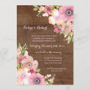 Invitation Fleurs Rustiques Rose Bois Vow Renouvellement Invi