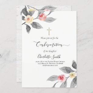 Invitation fleurs rustiques sur bois Confirmation