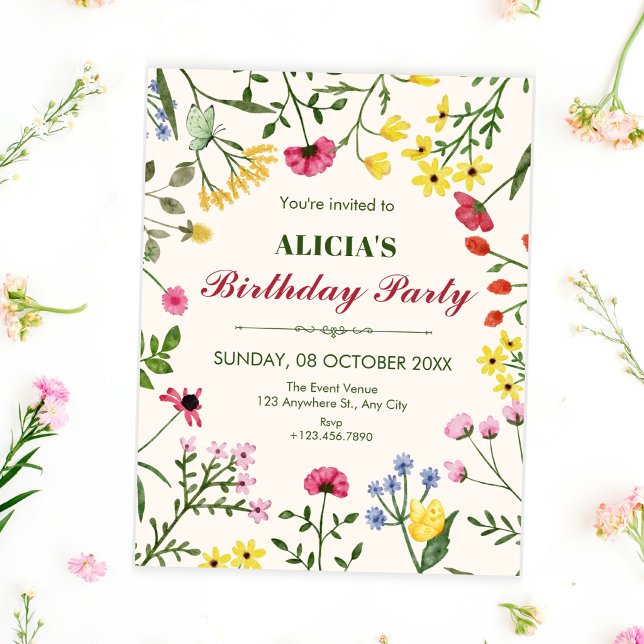 Invitation Fleurs sauvages anniversaire (Créateur téléchargé)