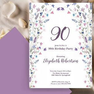 Invitation Fleurs sauvages aquarelle pour les 90 ans d'une fe