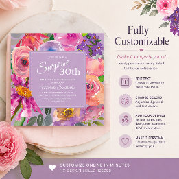 Invitation Fleurs sauvages aquarelles rose violet 30e anniver