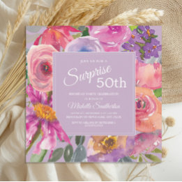 Invitation Fleurs sauvages aquarelles rose violet 50e anniver