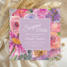 Invitation Fleurs sauvages aquarelles rose violet 75e anniver